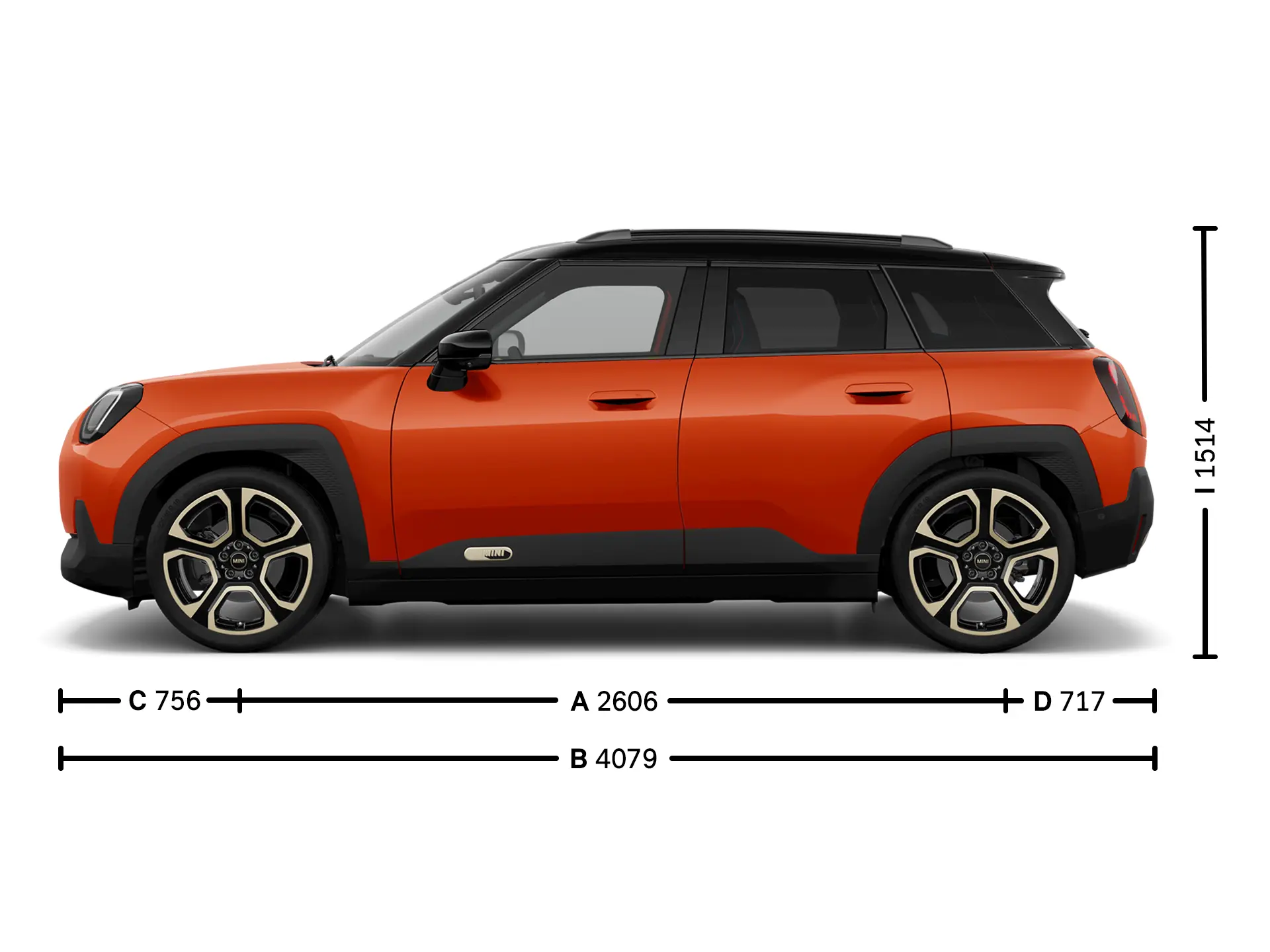 Напълно електрическо MINI Aceman размери встрани