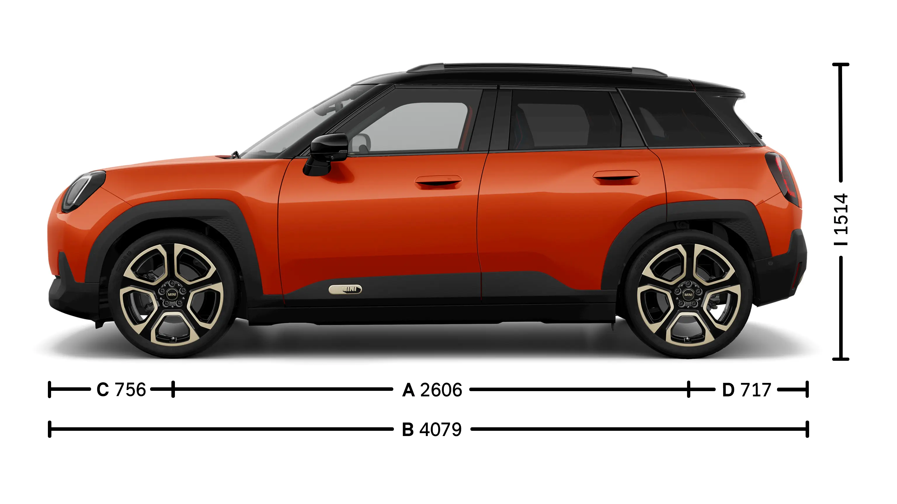 Напълно електрическо MINI Aceman размери встрани