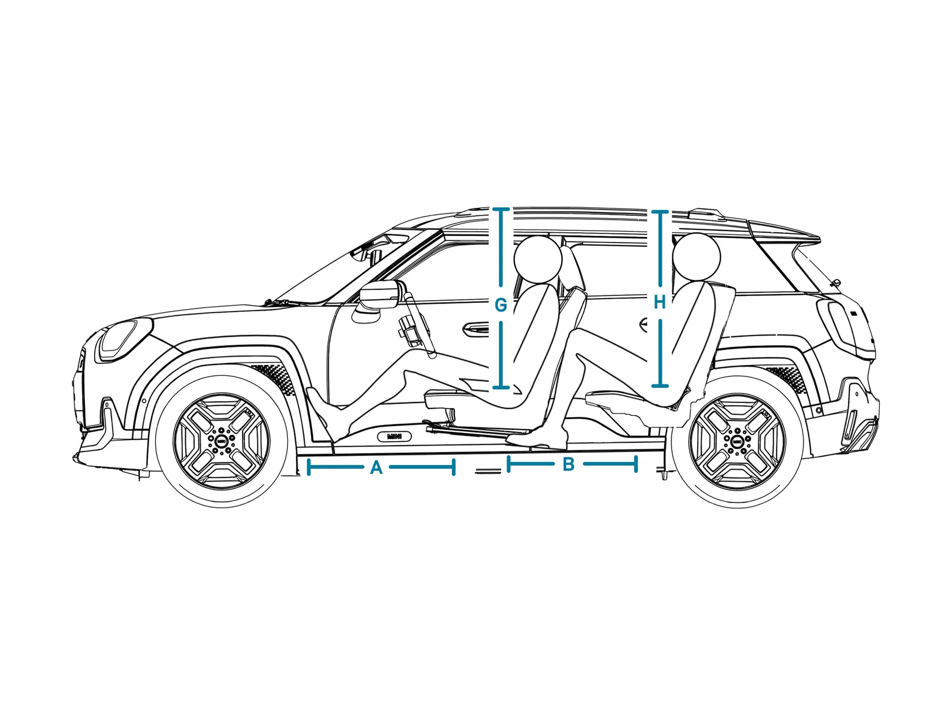 Напълно електрическо MINI Aceman - размери интериор встрани