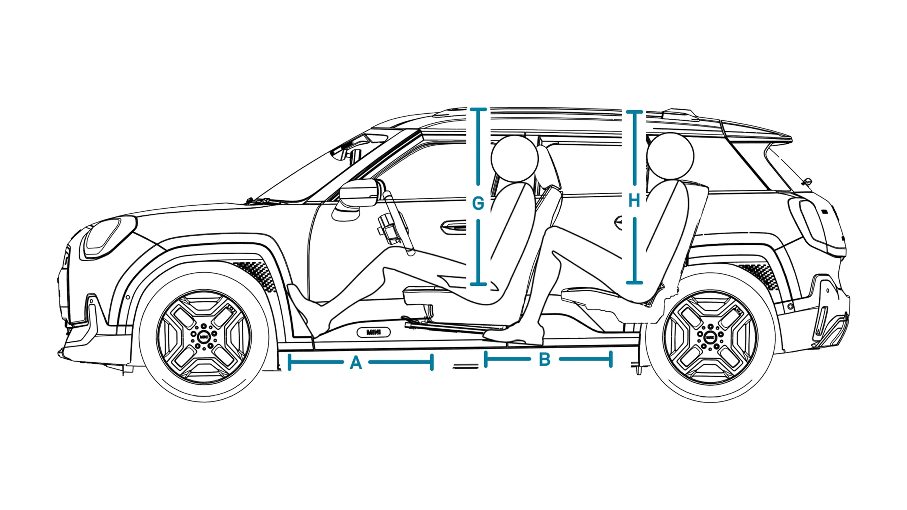 Напълно електрическо MINI Aceman - размери интериор встрани