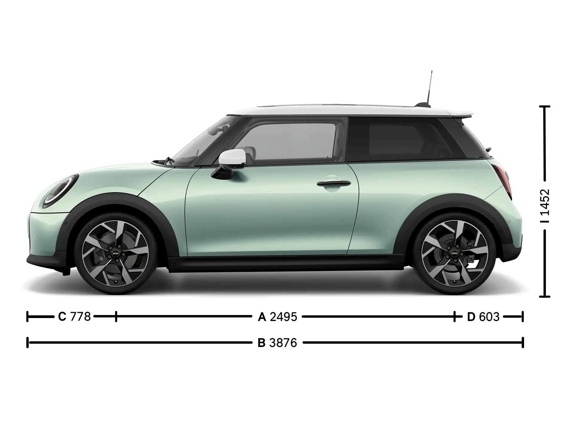 MINI Cooper 3 врати - размери встрани