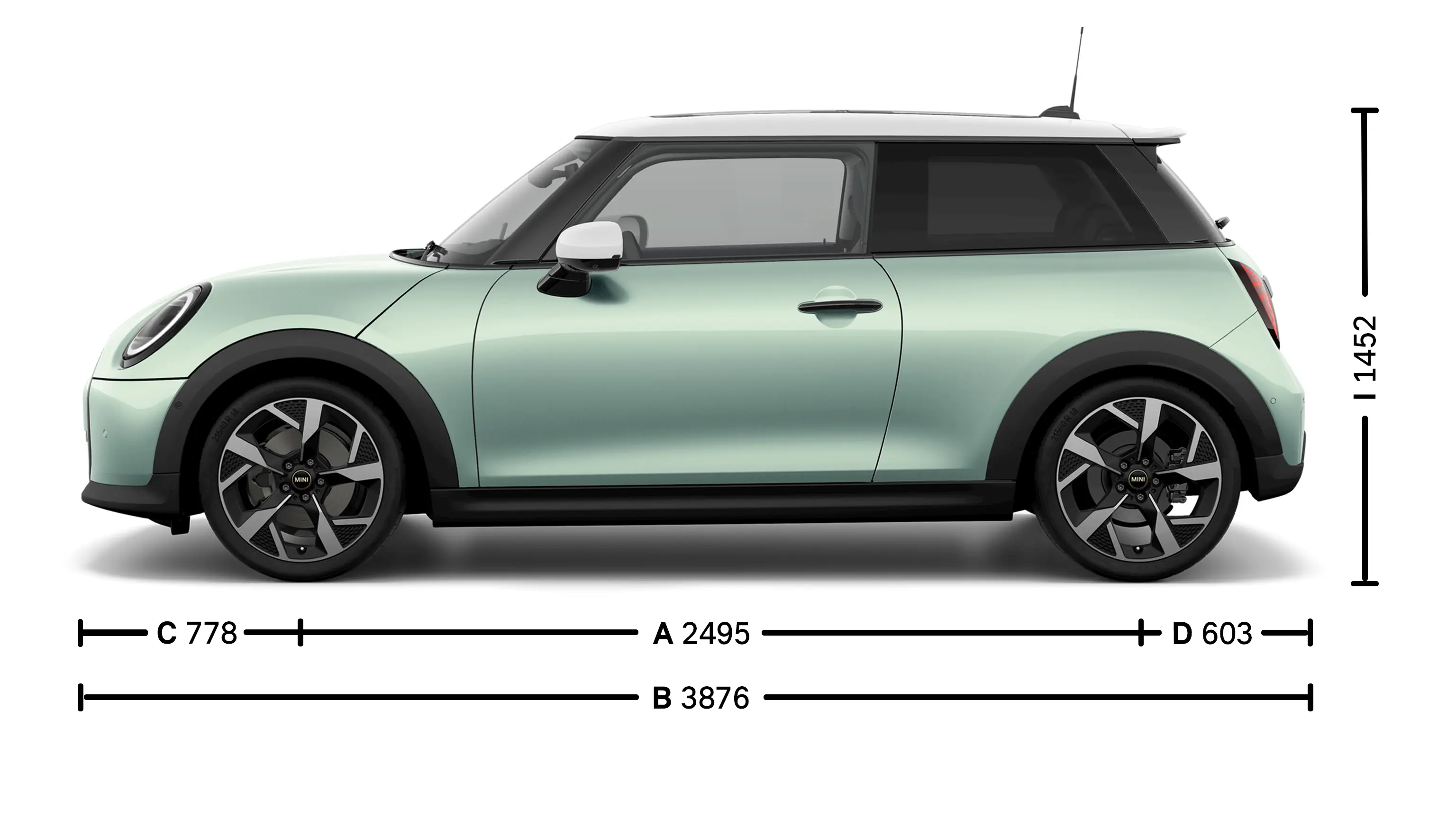 MINI Cooper 3 врати - размери встрани
