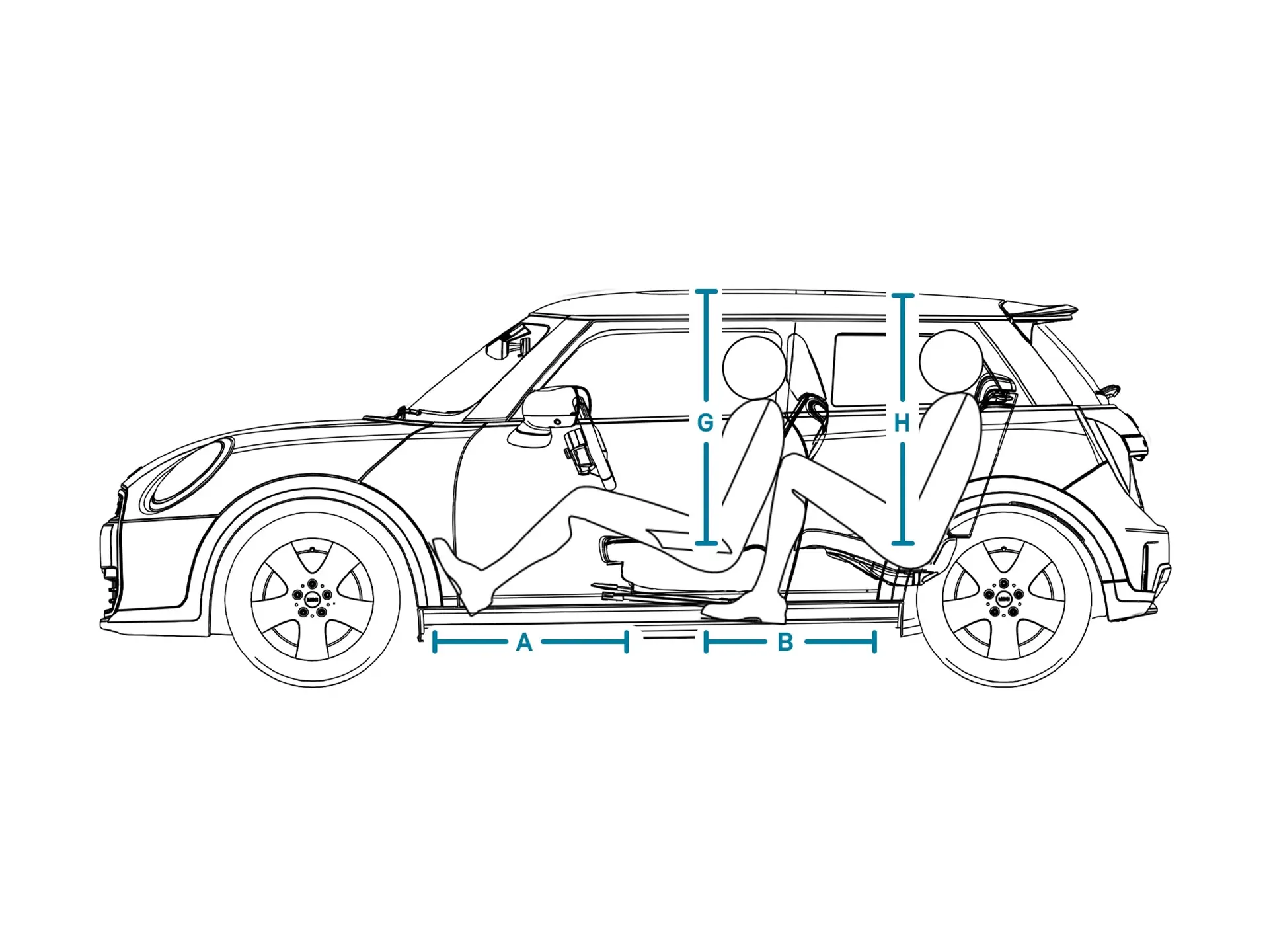 MINI Cooper 3 врати - размери интериор встрани