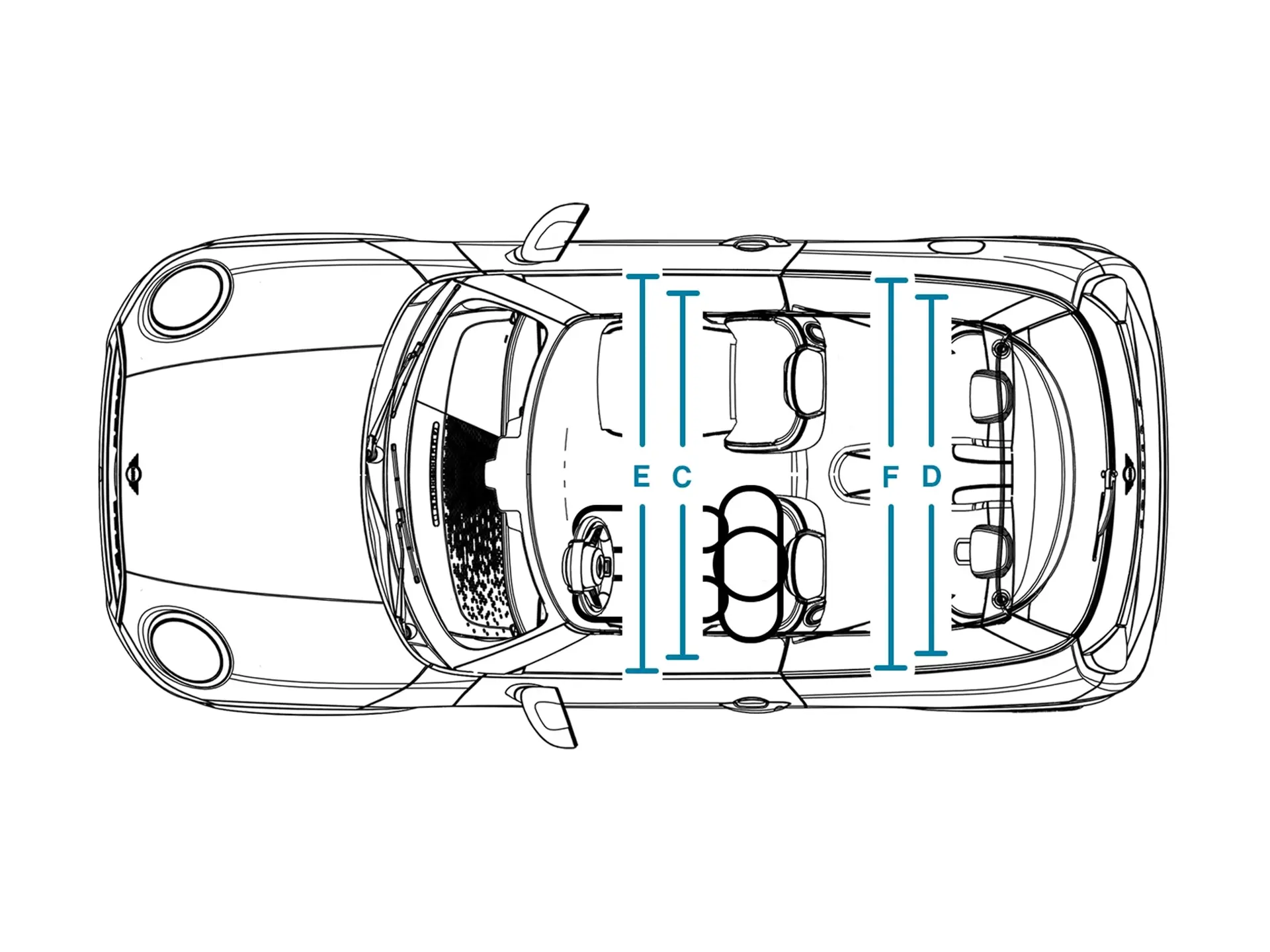 MINI Cooper 3 врати - размери интериор нагоре
