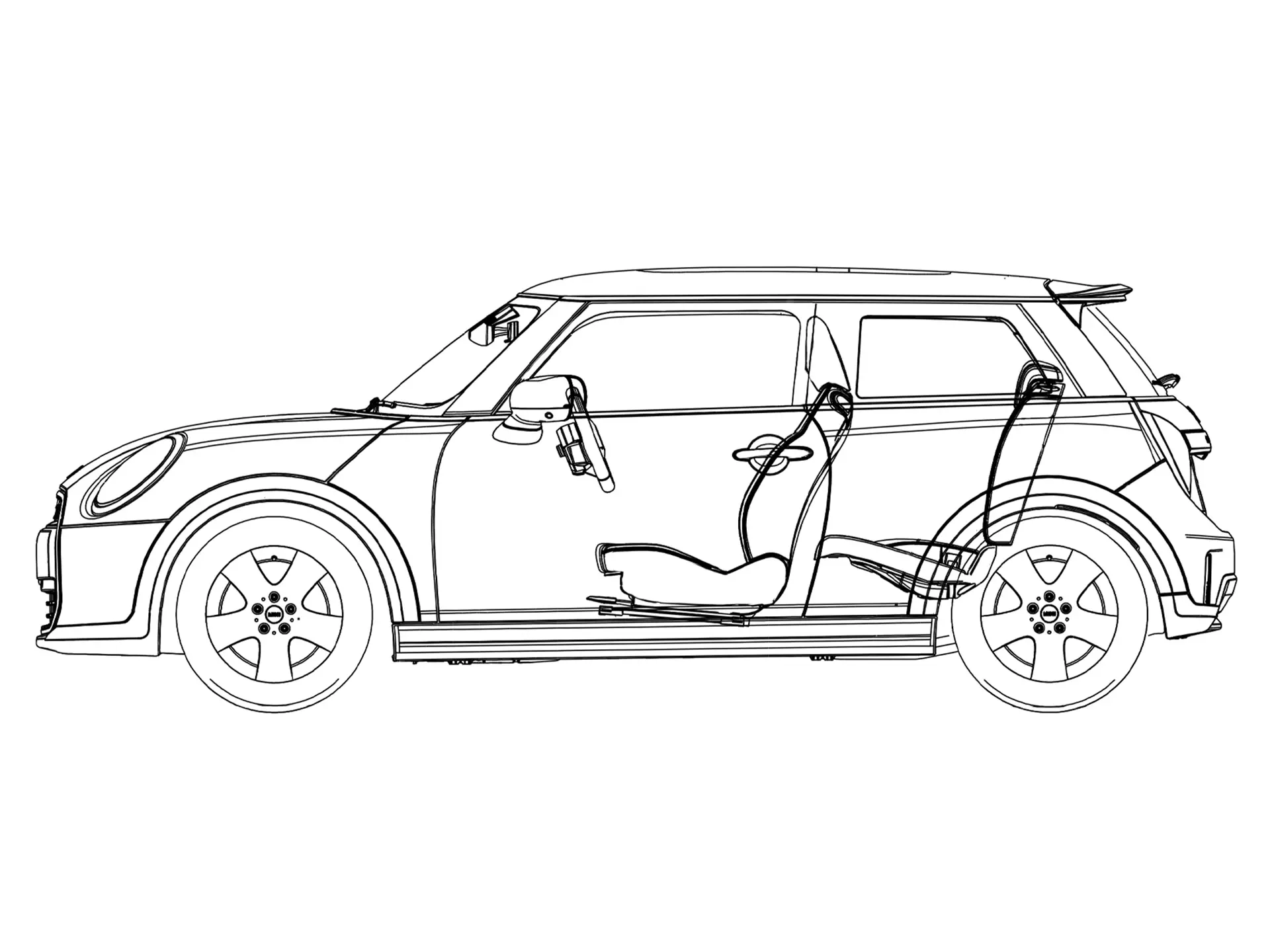 MINI Cooper 3 врати - изглед отстрани скица