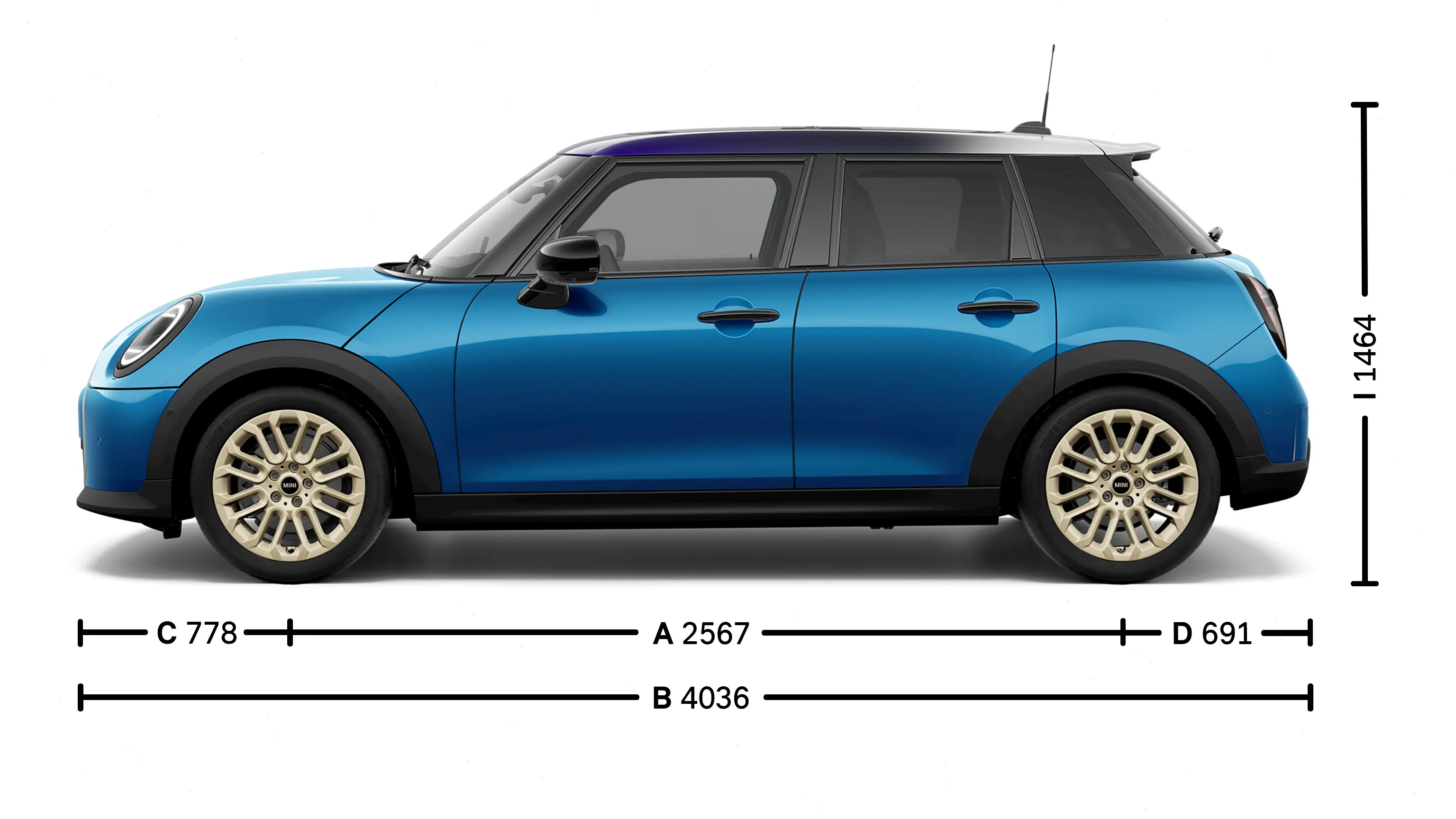 MINI Cooper 5 врати - размери встрани