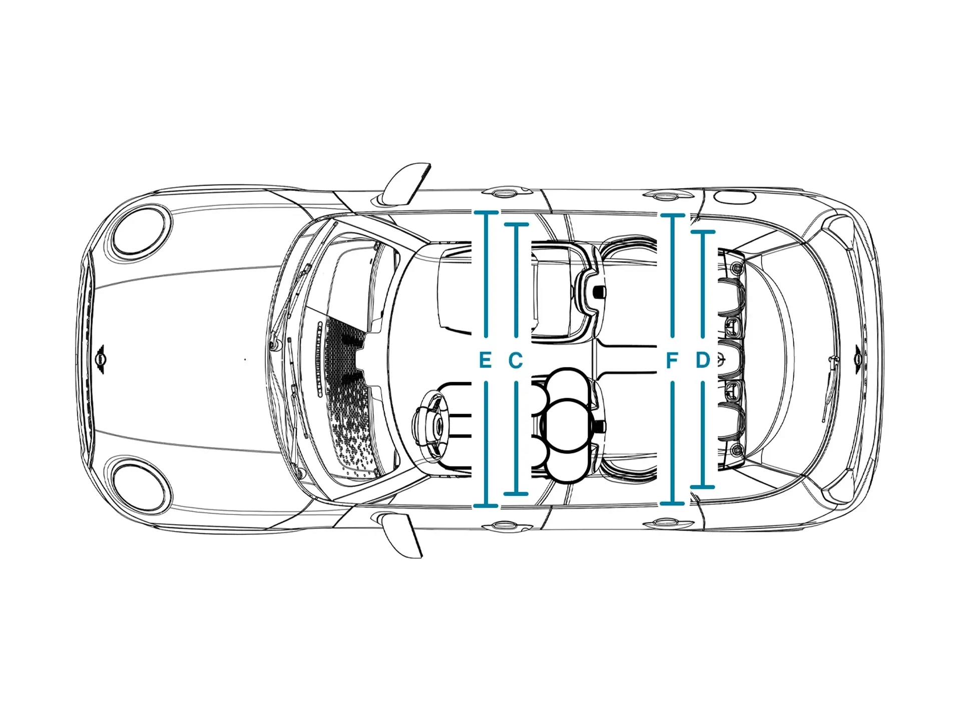 MINI Cooper 5 врати - размери интериор нагоре