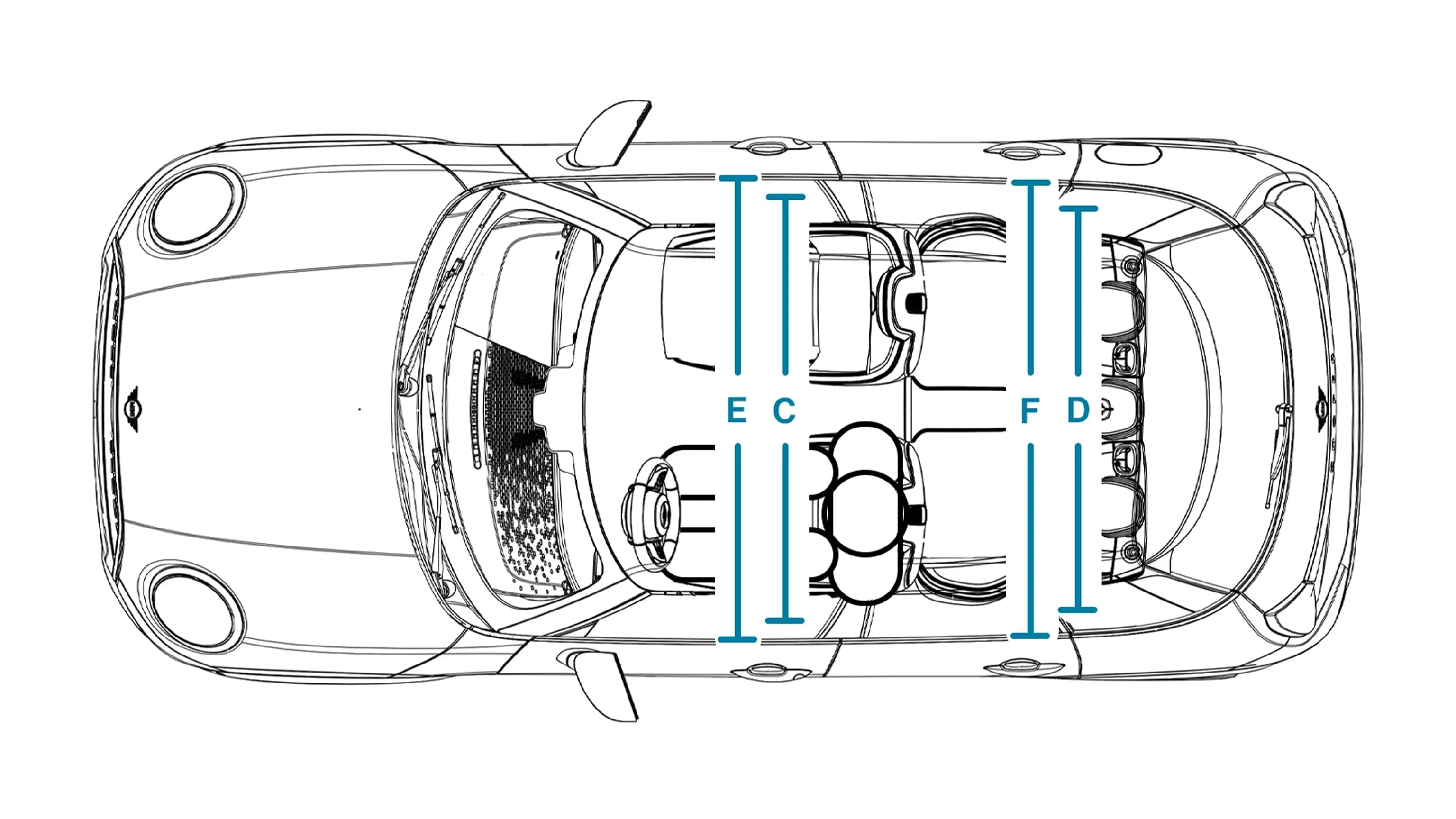 MINI Cooper 5 врати - размери интериор нагоре