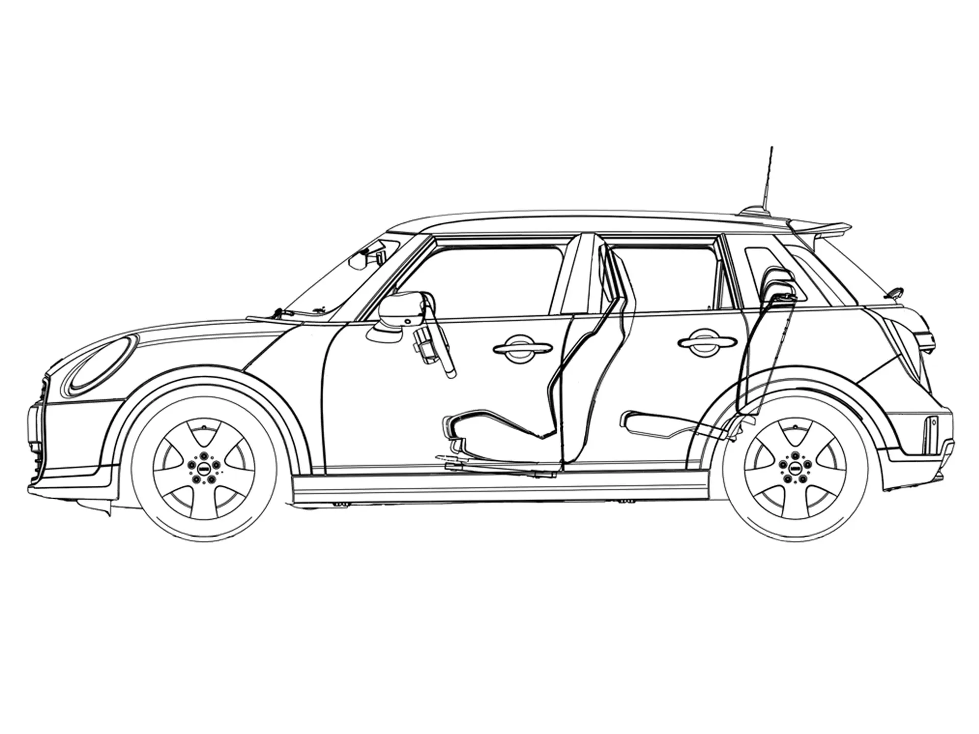 MINI Cooper 5 врати - изглед отстрани скица