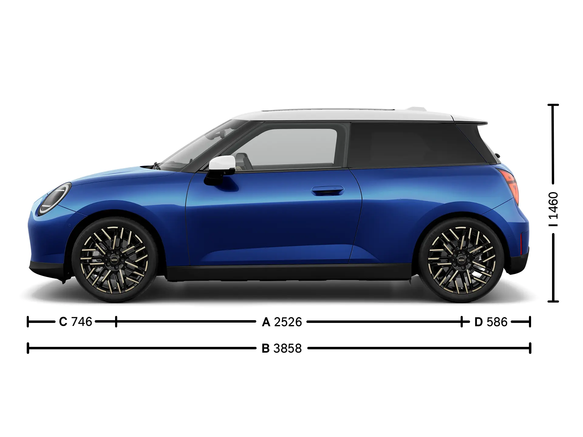 Напълно електрическо MINI Cooper размери встрани