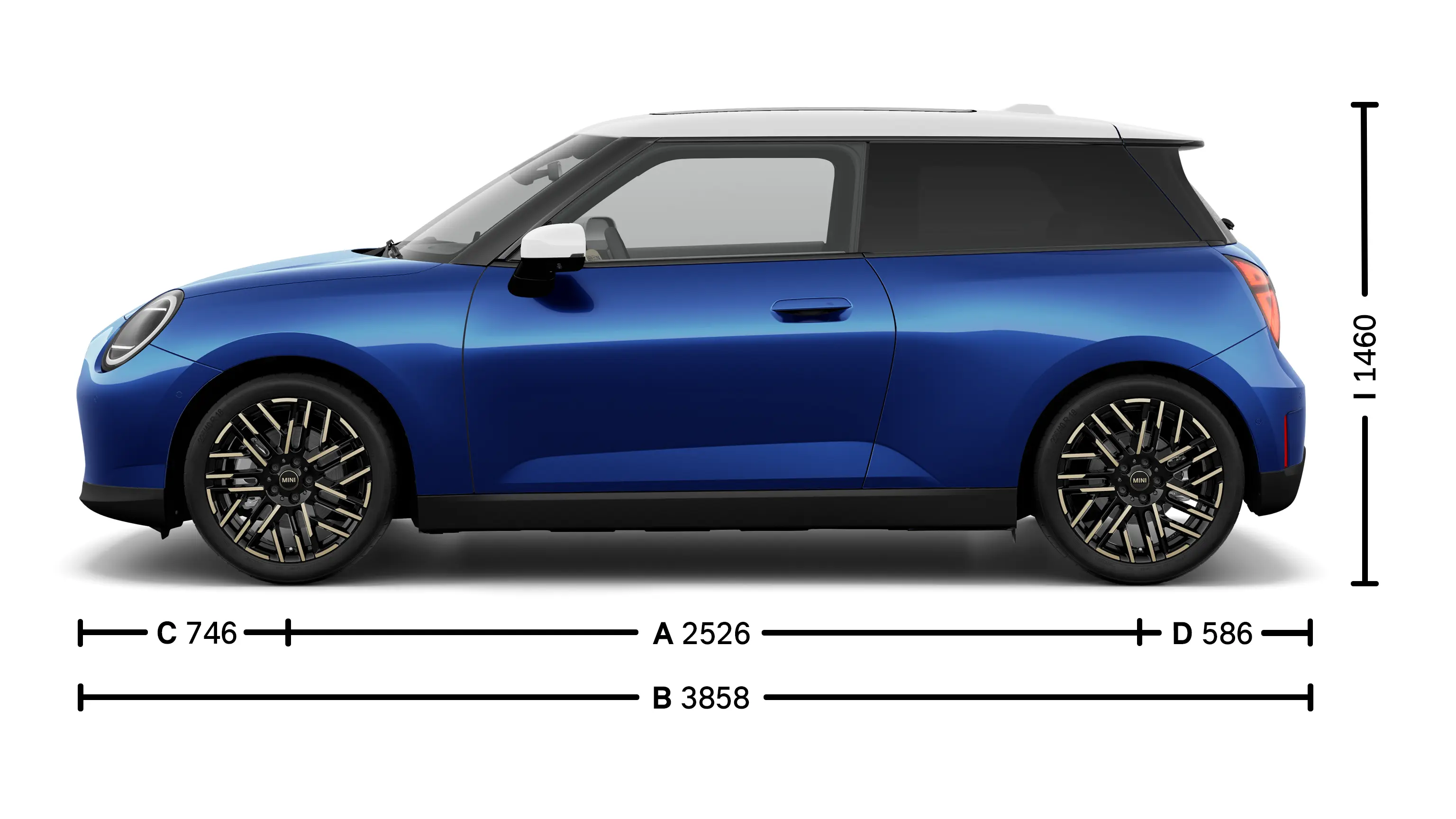 Напълно електрическо MINI Cooper размери встрани