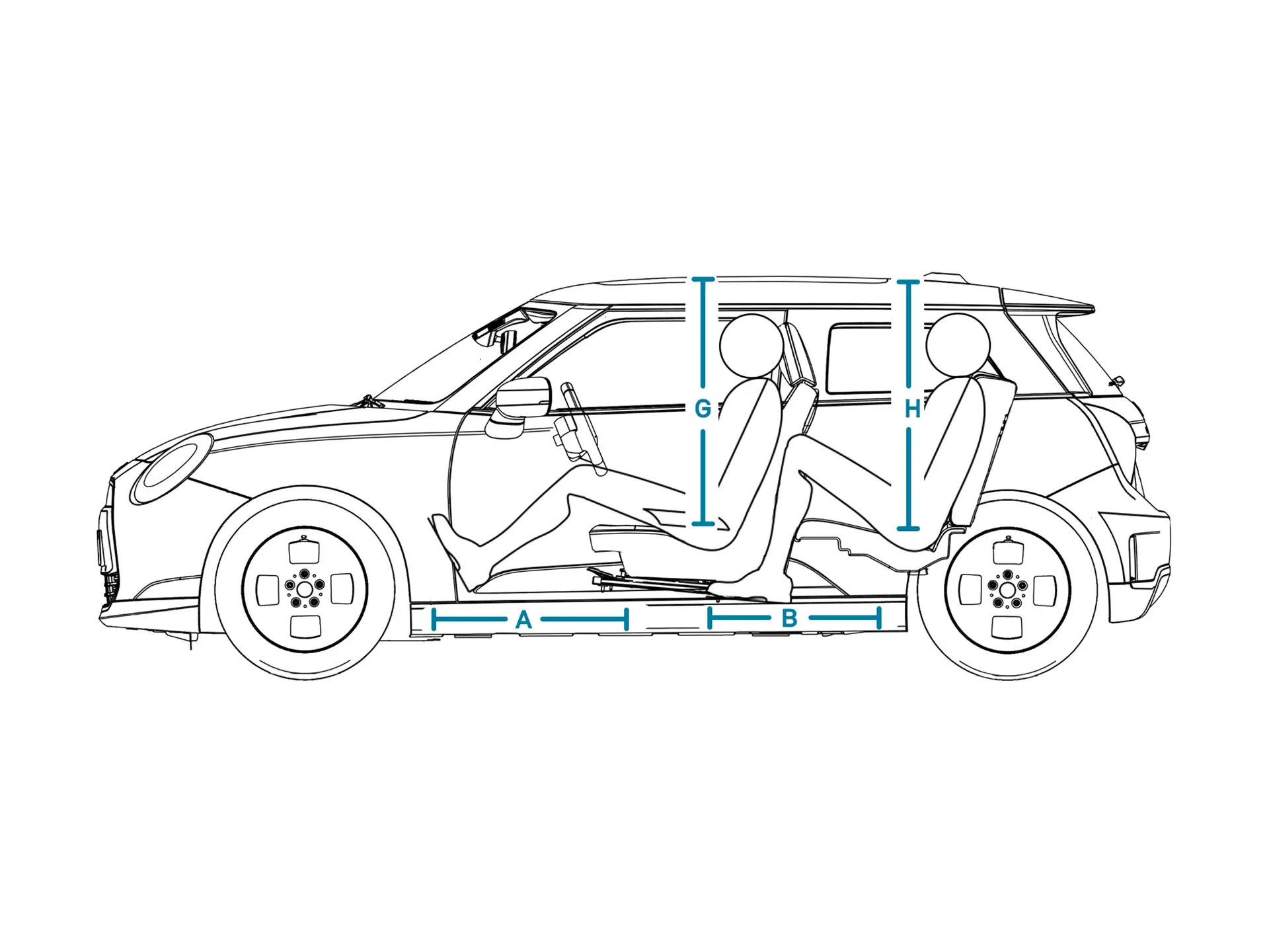 Напълно електрическо MINI Cooper - размери интериор встрани