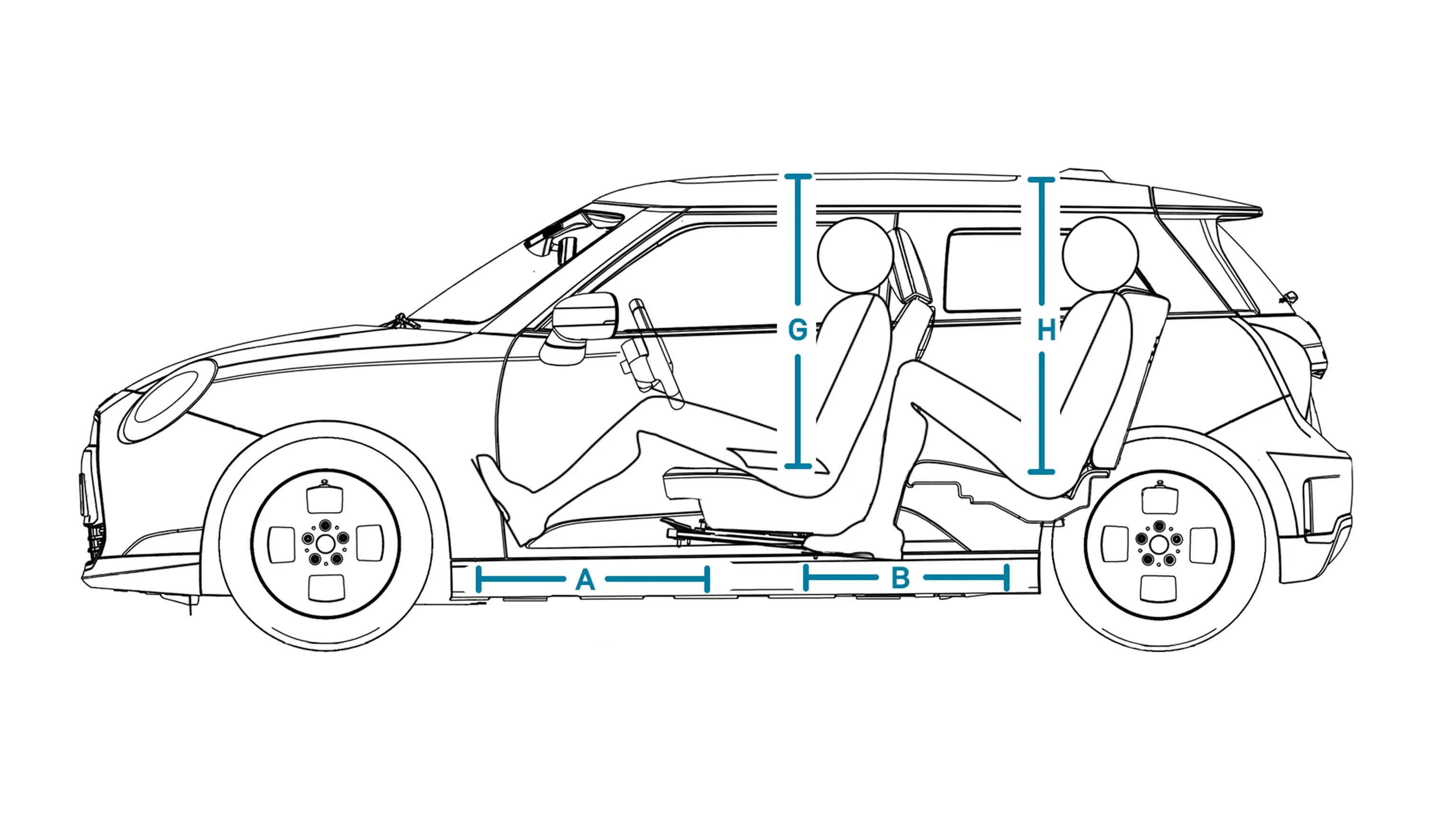 Напълно електрическо MINI Cooper - размери интериор встрани