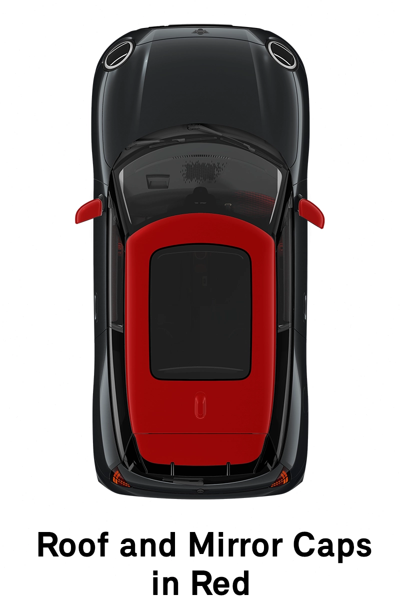  MINI - оборудване - jcw style покрив и странични огледала в червено