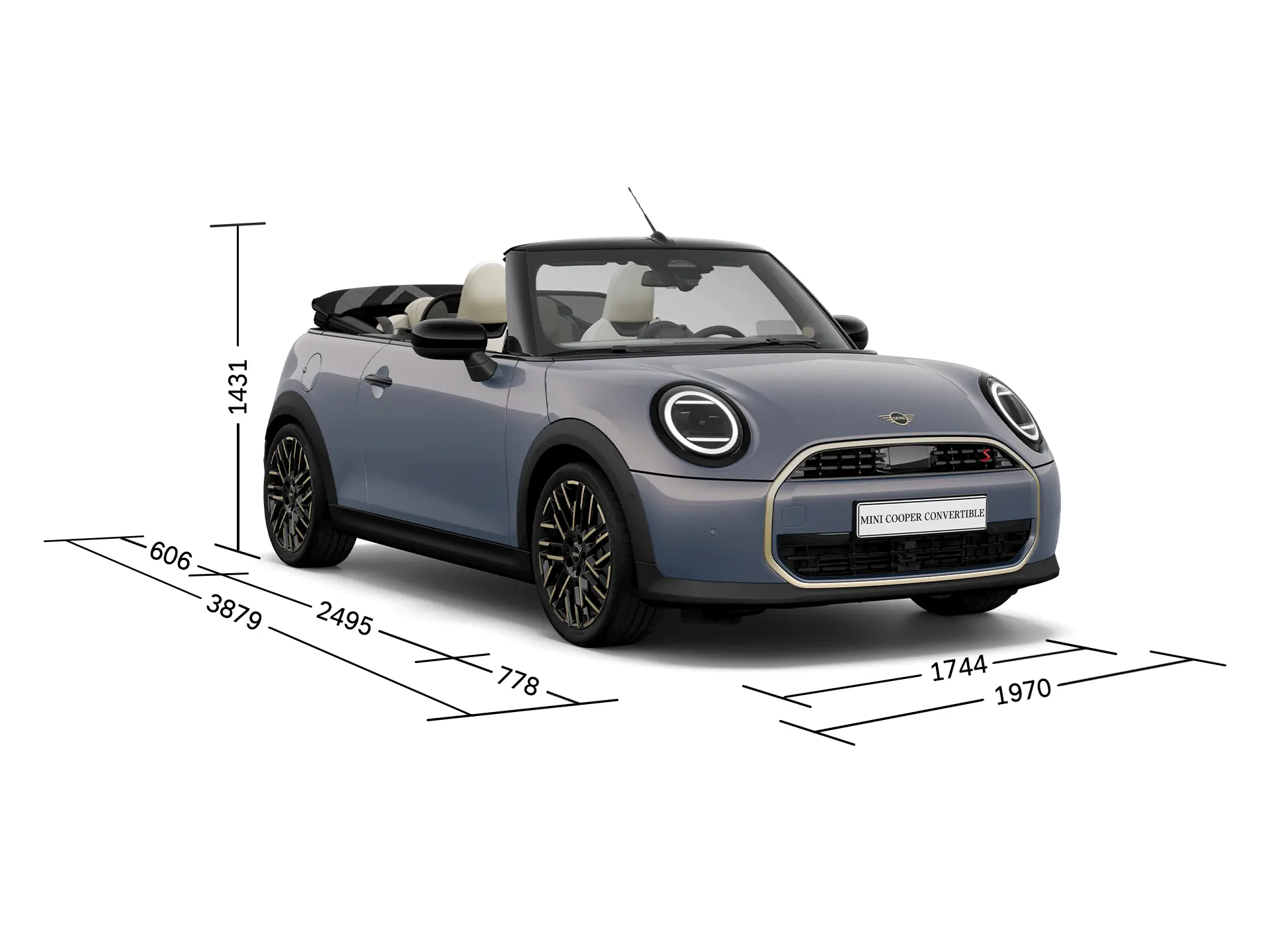 MINI Cooper Cabrio - изглед отпред с размери