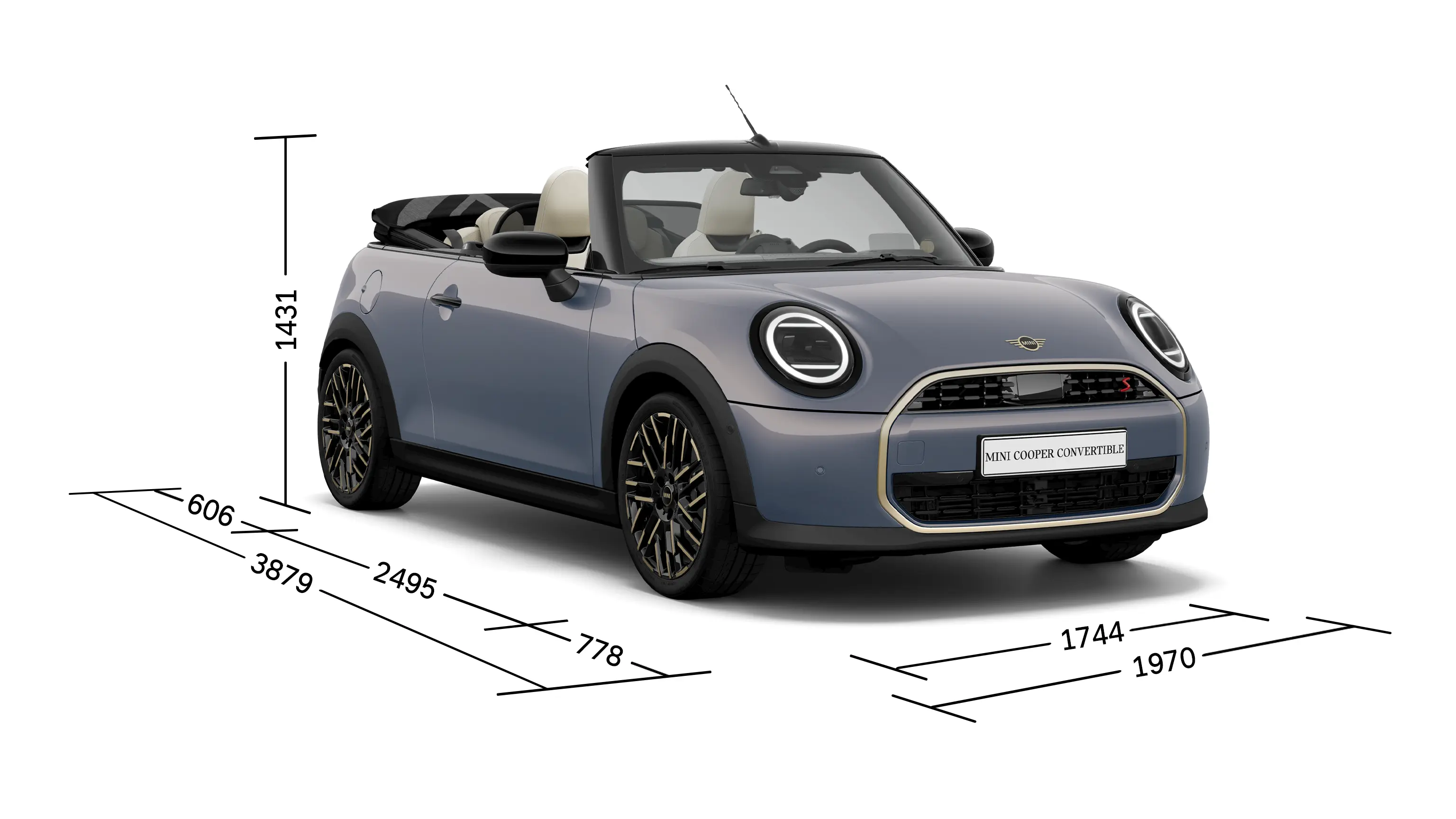 MINI Cooper Cabrio - изглед отпред с размери
