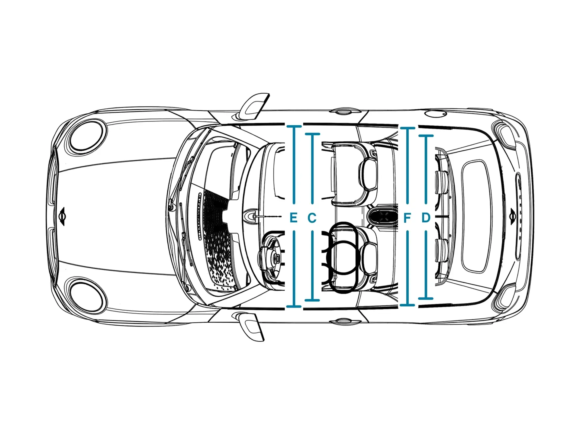 MINI Cooper Cabrio - размери интериор нагоре