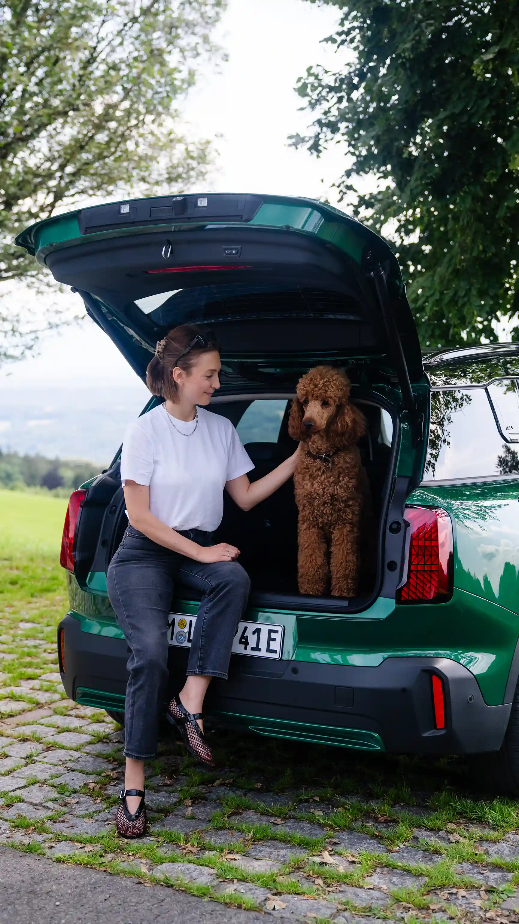 Напълно електрическо MINI Countryman - куче в багажника