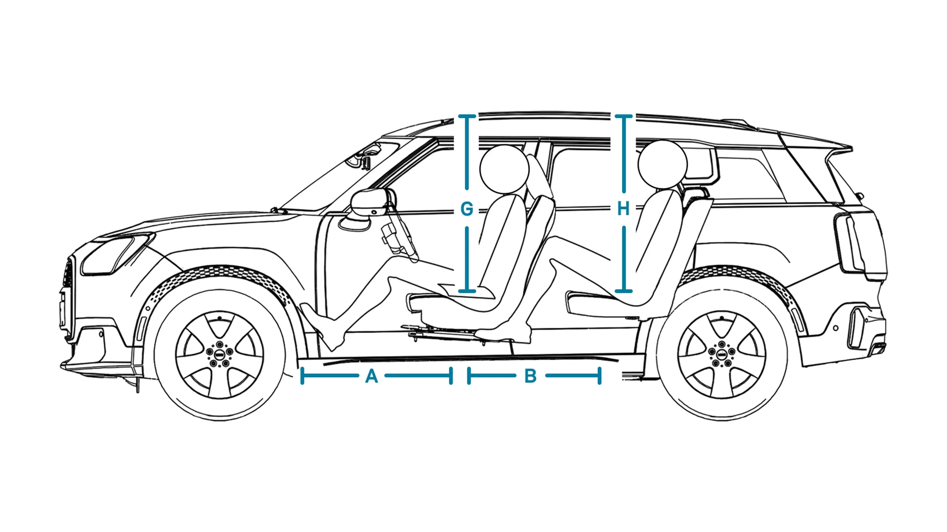 Напълно електрическо MINI Countryman - размери интериор встрани