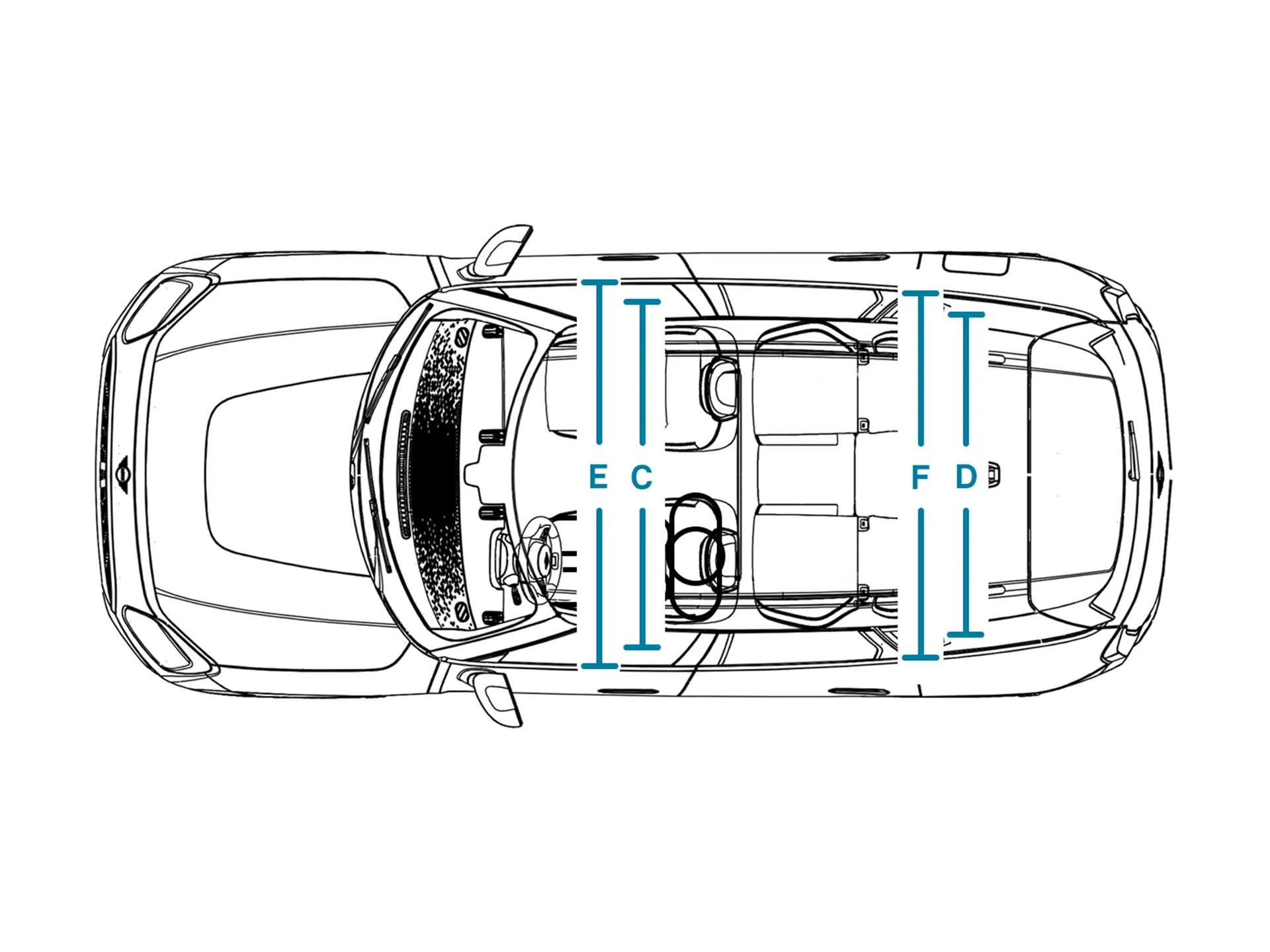 Напълно електрическо MINI Countryman - размери интериор нагоре