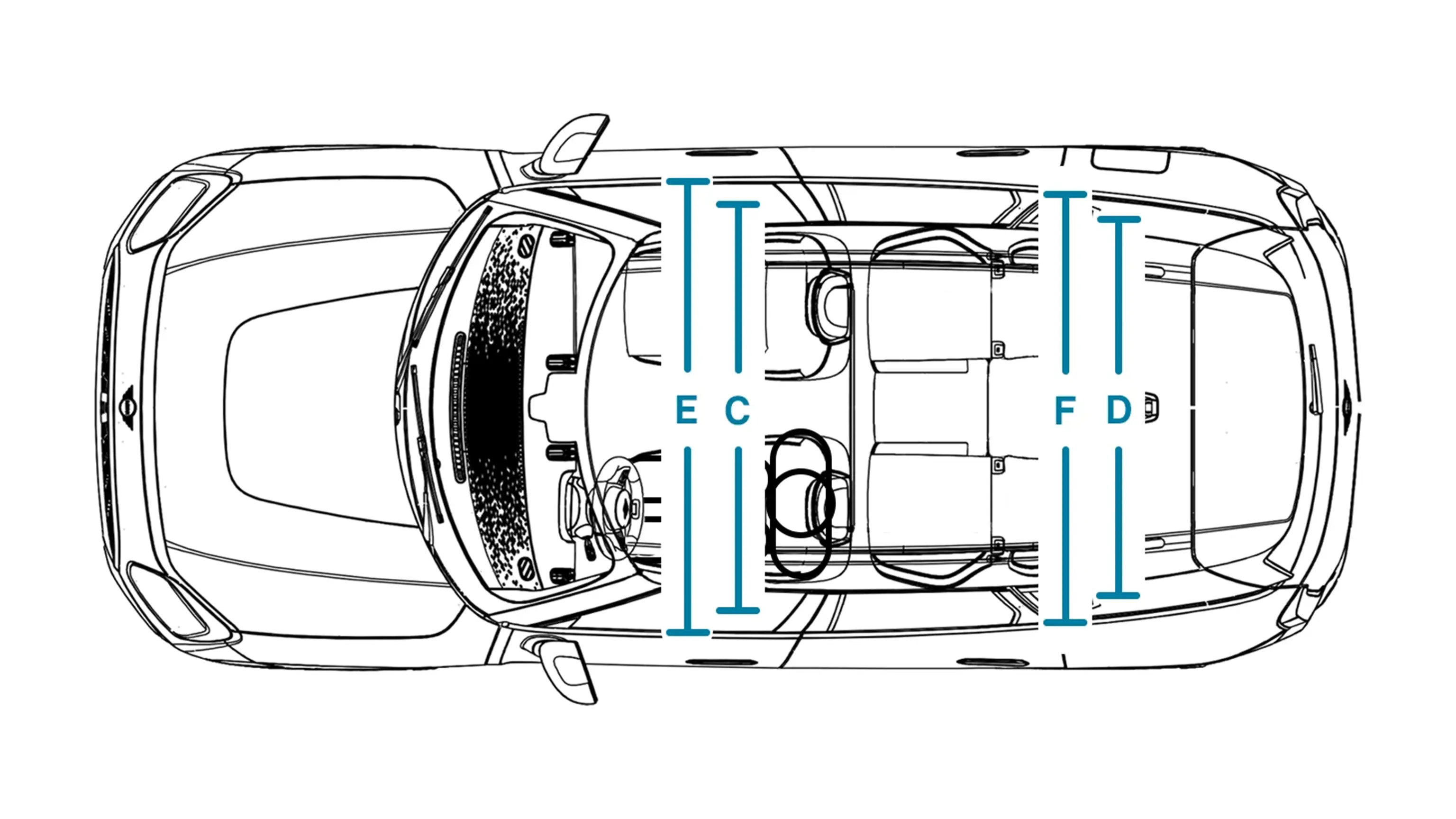 Напълно електрическо MINI Countryman - размери интериор нагоре