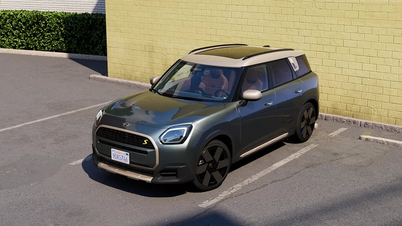 Видео, показващо детайлно интериора и екстериора на MINI Countryman. Камерата се движи по таблото, подчертавайки дизайнерските елементи.
